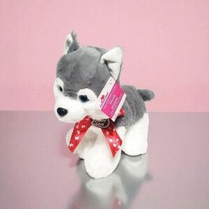 Walmart Hug Fun Siberian Husky Plush Puppy Love Grey Dog Heart Bow Stuffed 12".